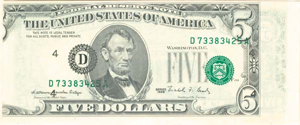 Paper Money Error - $5 2nd Printing Shift